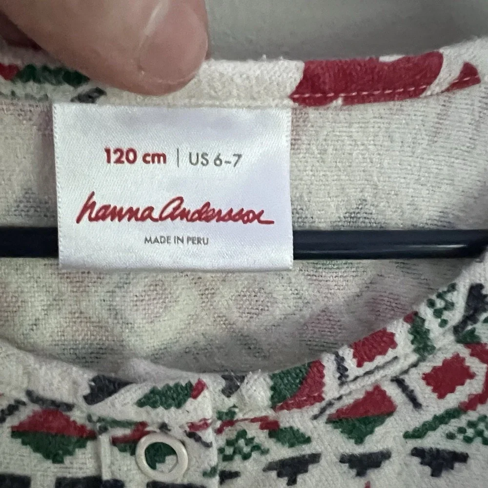 Hanna Andersson Festive Red Cream Green Holiday Reindeer Dress 6/7 Christmas